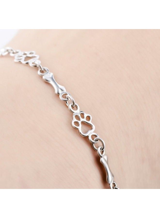 LUHE Paw Print Bracelet Sterling Silver Cute Dog Bone Paw Bracelets for Women Girls, 7.5" - Image 2