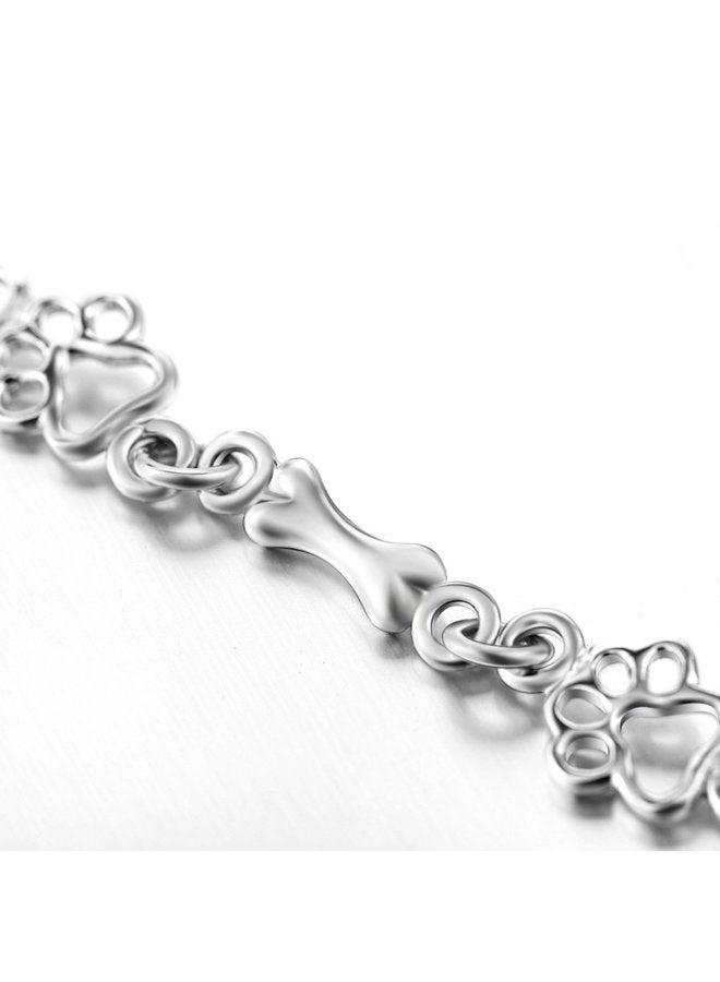 LUHE Paw Print Bracelet Sterling Silver Cute Dog Bone Paw Bracelets for Women Girls, 7.5" - Image 4