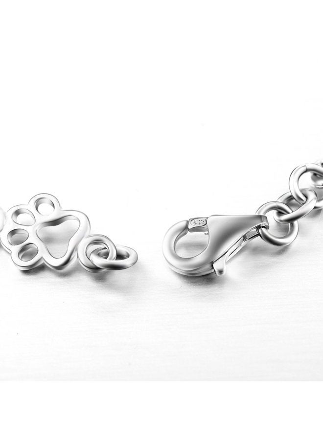 LUHE Paw Print Bracelet Sterling Silver Cute Dog Bone Paw Bracelets for Women Girls, 7.5" - Image 5