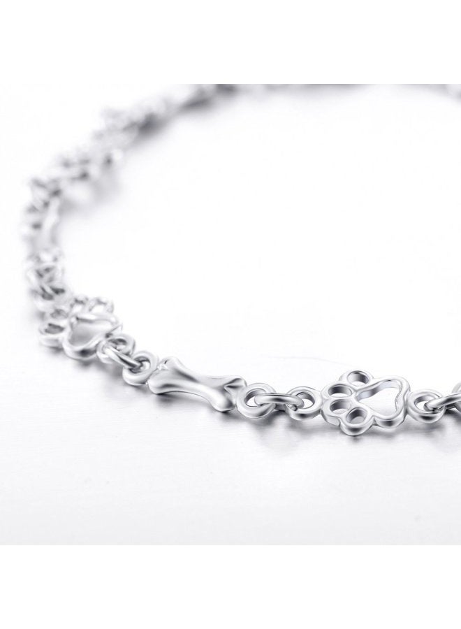 LUHE Paw Print Bracelet Sterling Silver Cute Dog Bone Paw Bracelets for Women Girls, 7.5" - Image 3