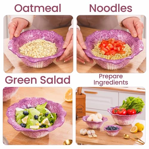 KXZ Purple Ramen Noodle Bowls Microwavable 7 Inch, 16 Oz Ceramic Dinner Bowl Sets of 4 for Kitchen, Orcelain Silverware Set for Cereal, Soup, Serving, Rice, Pho, Salad, Pasta, Chip, Fruits, Vintage - Image 4