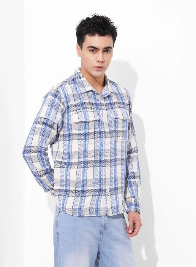 The Indian Garage Co Men Regular Fit Checked Cutaway Collar Full Sleeves Shirt