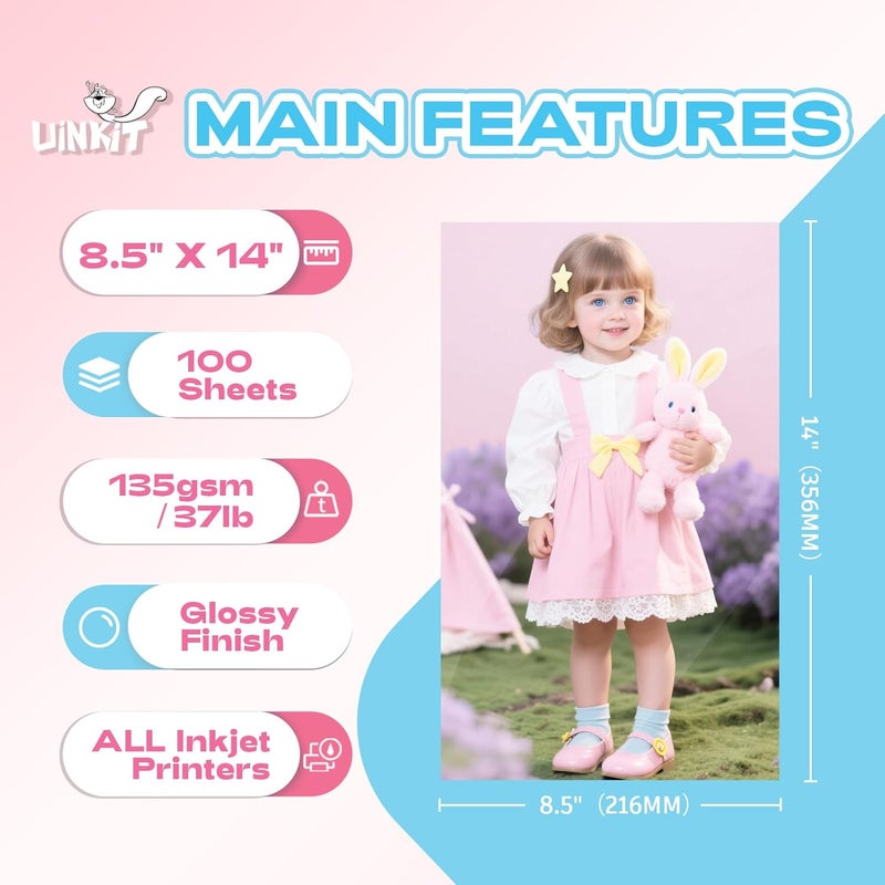 Uinkit 37lb legal size Thin Flyer Paper Glossy 8.5x14 Inkjet 100 Sheets Single Side DIY Chip Bag 135gsm Photos Picture for Inkjet Printer with Dye Ink legal size Brochure (8.5X14X100) - Image 2