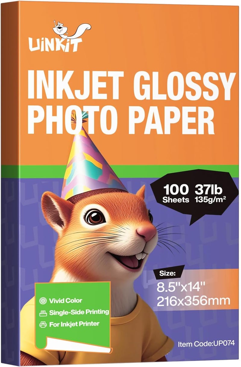 Uinkit 37lb legal size Thin Flyer Paper Glossy 8.5x14 Inkjet 100 Sheets Single Side DIY Chip Bag 135gsm Photos Picture for Inkjet Printer with Dye Ink legal size Brochure (8.5X14X100) - Image 1