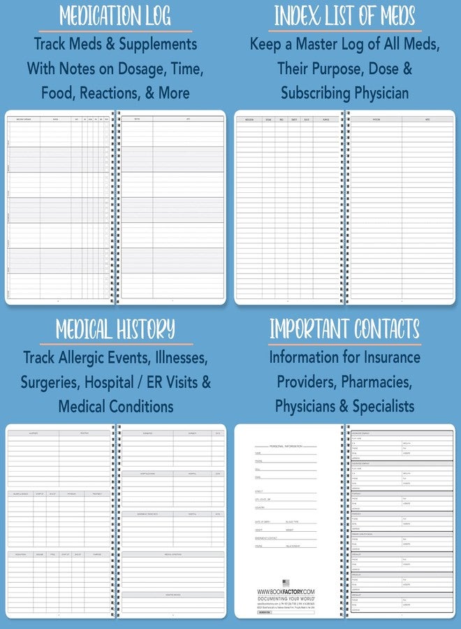 BookFactory Medication Log Note Pad/Daily Medicine, Pills, Drug, Prescription, Medications and Reaction Tracking Record Notepad, 50 Pages, 8.5'' x 11'' (Made in USA - Image 4