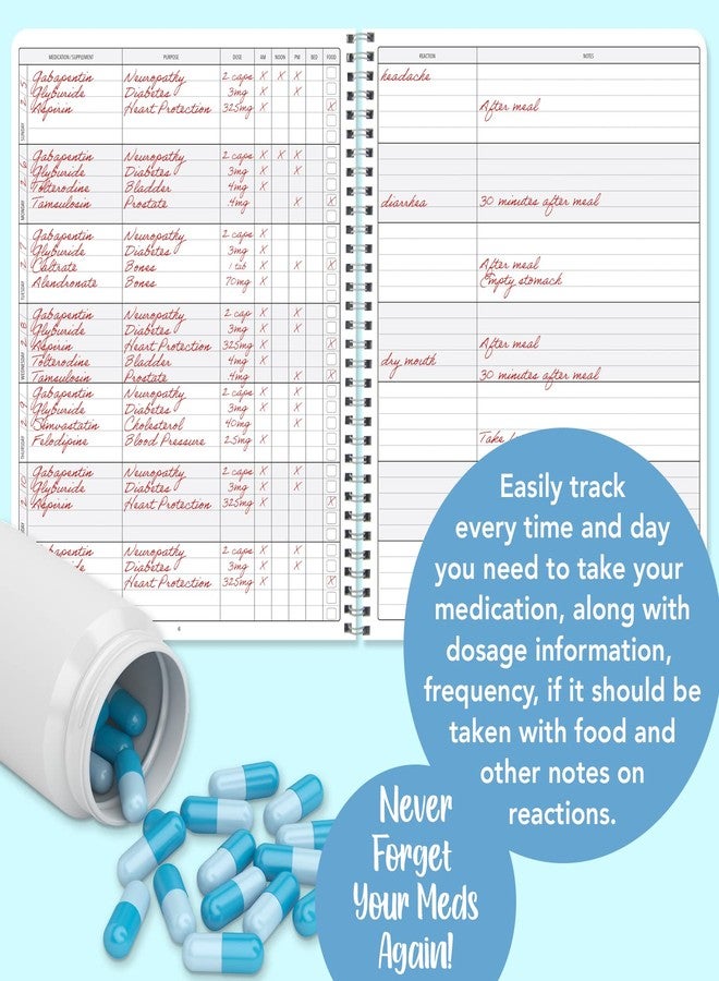 BookFactory Medication Log Note Pad/Daily Medicine, Pills, Drug, Prescription, Medications and Reaction Tracking Record Notepad, 50 Pages, 8.5'' x 11'' (Made in USA - Image 3