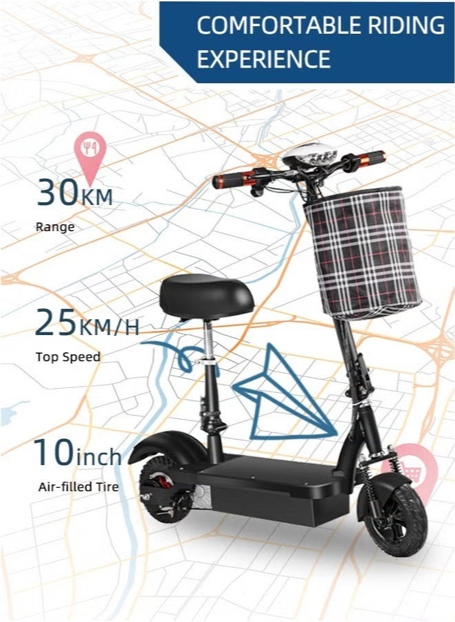 Favarey Foldable ScooterElectric Kick Scooter 24V With Seats and Keys Commuter E-Scooter with Front Light Max Speed 20-30 KM Electric Scooter With Charger 8"Black - Image 4