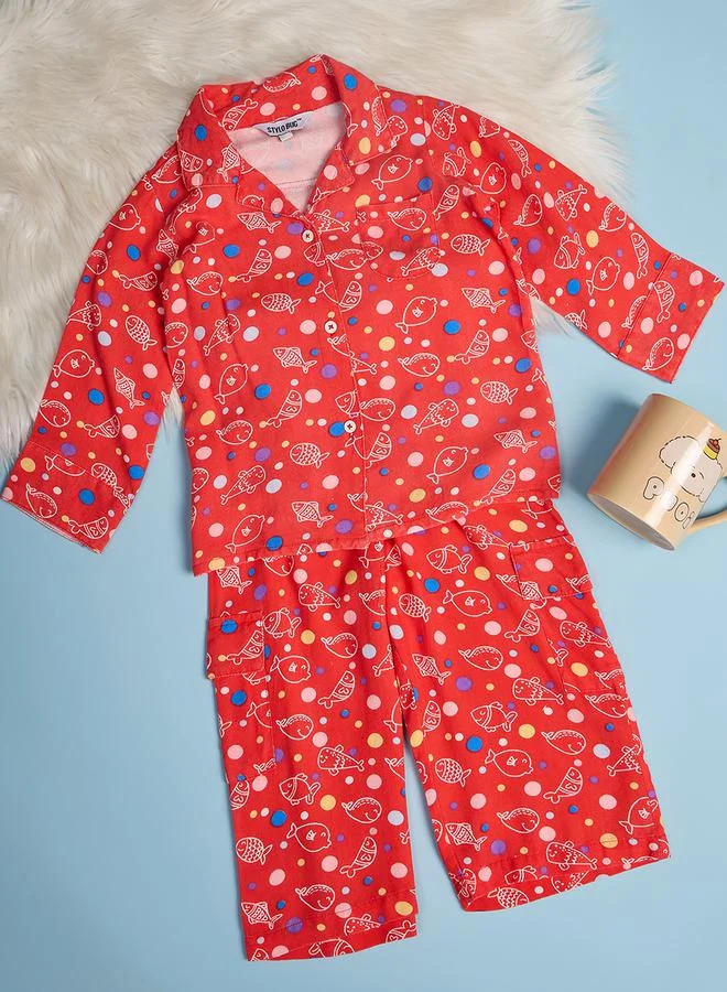 Stylo Bug Fish Printed Shirt and Pyjama Set by Styli