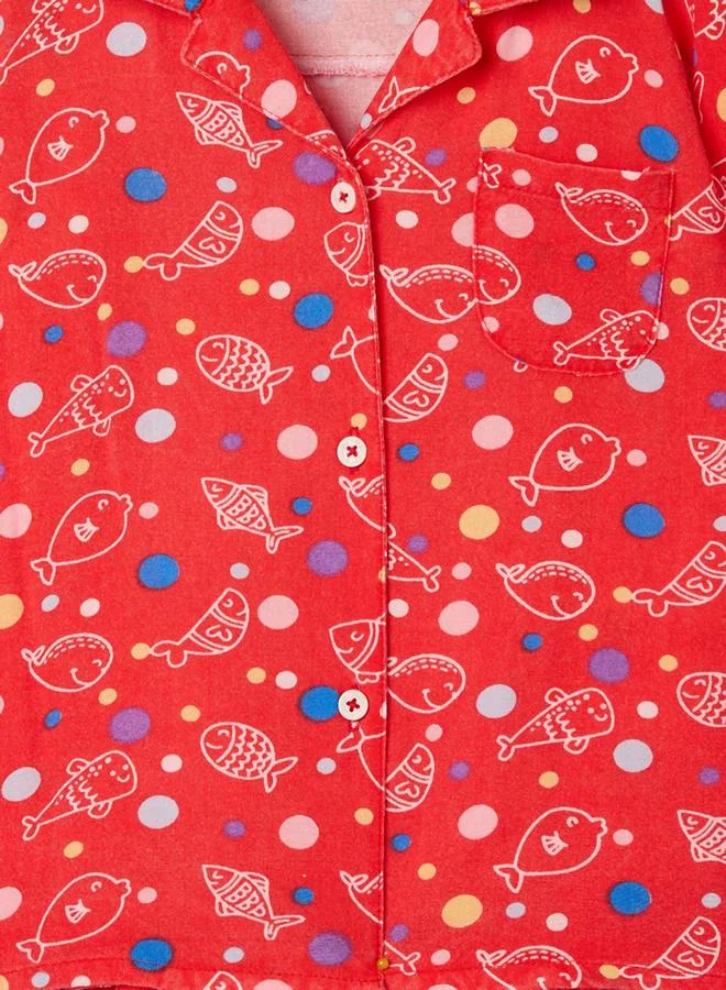 Stylo Bug Fish Printed Shirt and Pyjama Set by Styli