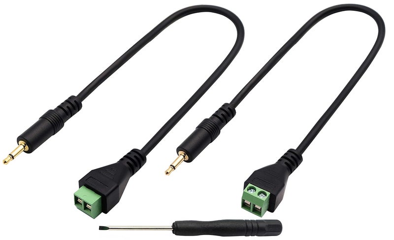 zdyCGTime 3.5mm Screw Terminal Block Connector Cable (1/8Inch) 3.5mm TS Mono Male to 2 Pin/Way Female Bolt Screw AUX Headphone Type Adapter Cable（30CM/2Packs) (2Pole/M) - Image 1