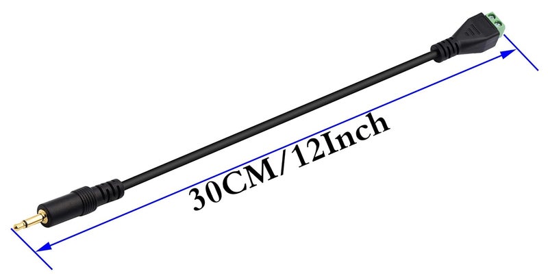 zdyCGTime 3.5mm Screw Terminal Block Connector Cable (1/8Inch) 3.5mm TS Mono Male to 2 Pin/Way Female Bolt Screw AUX Headphone Type Adapter Cable（30CM/2Packs) (2Pole/M) - Image 2
