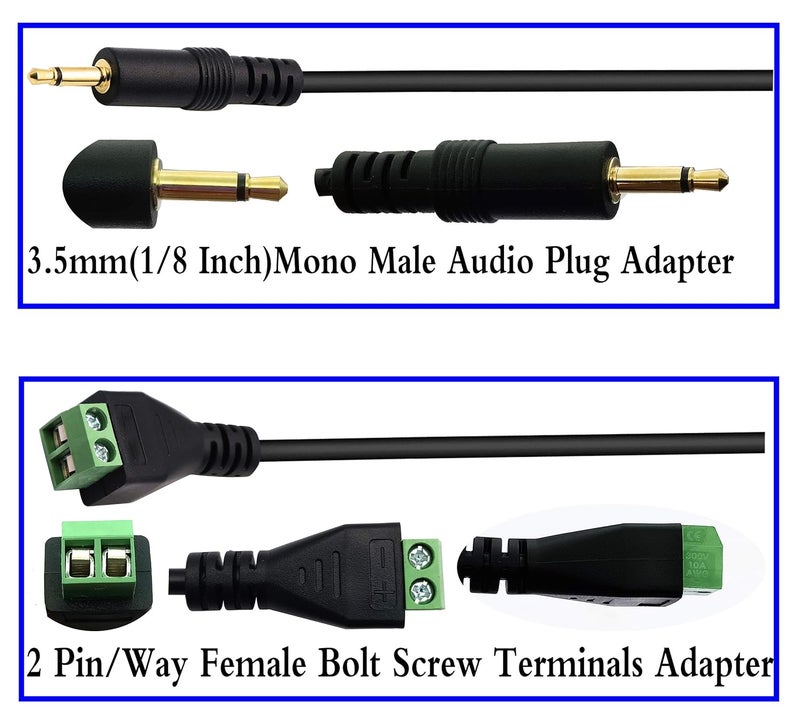zdyCGTime 3.5mm Screw Terminal Block Connector Cable (1/8Inch) 3.5mm TS Mono Male to 2 Pin/Way Female Bolt Screw AUX Headphone Type Adapter Cable（30CM/2Packs) (2Pole/M) - Image 5