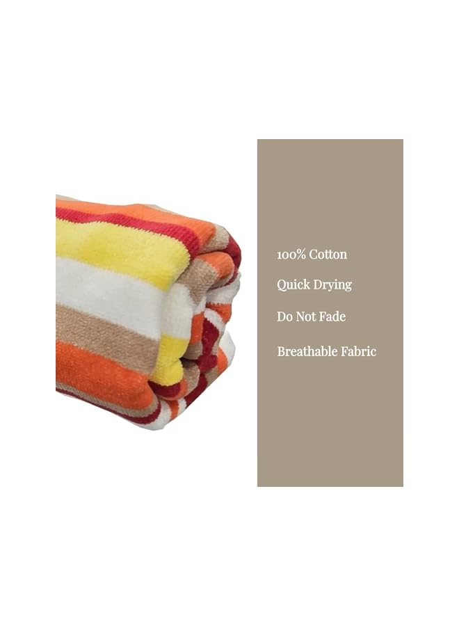 The Bros Premium Striped Oversized Beach Towels (90 x 180cm) - 100% Cotton, Soft & Quick-Dry, Double Stitched for Durability, Perfect towels for Beach and Pool (1PC/2PC) (1, Orange Stripes) - Image 5
