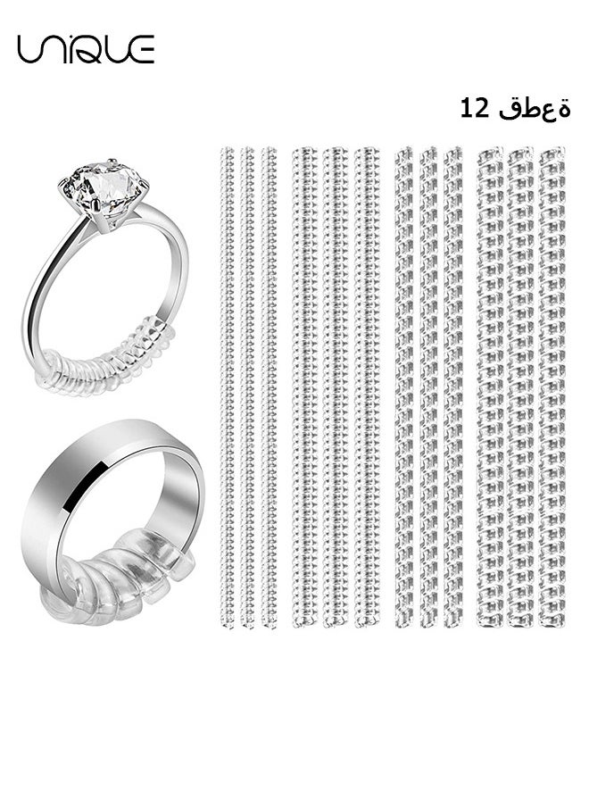 Unique - 12 Pack Ring Size Adjuste，4 Sizes Invisible Ring Guards for Women and Men,Clear Silicone Ring Size Adjuster,Ring Resizer Tightener Spiral Ring Spacers Fitter - Image 1