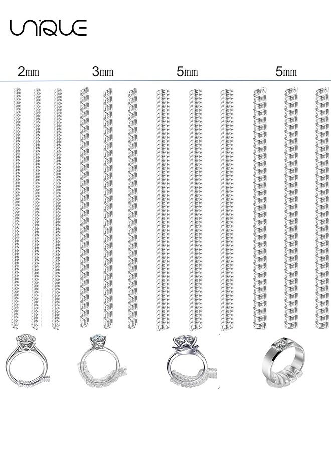 Unique - 12 Pack Ring Size Adjuste，4 Sizes Invisible Ring Guards for Women and Men,Clear Silicone Ring Size Adjuster,Ring Resizer Tightener Spiral Ring Spacers Fitter - Image 1