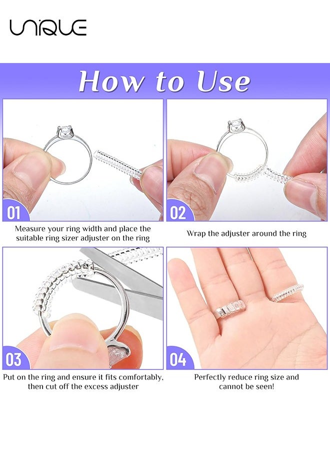 Unique - 12 Pack Ring Size Adjuste，4 Sizes Invisible Ring Guards for Women and Men,Clear Silicone Ring Size Adjuster,Ring Resizer Tightener Spiral Ring Spacers Fitter - Image 1
