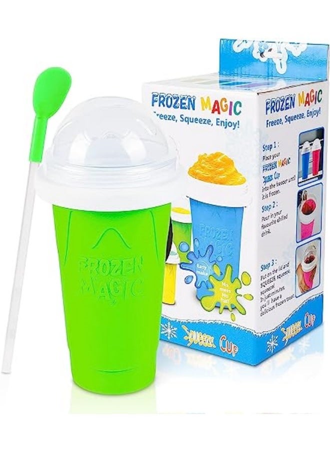 GGEROU Slushie Maker Cup Magic Quick Frozen Smoothies Cup, Portable Silica Freeze Mug Ice Cream Maker with Dome Lids, 400ml Green  - Image 5
