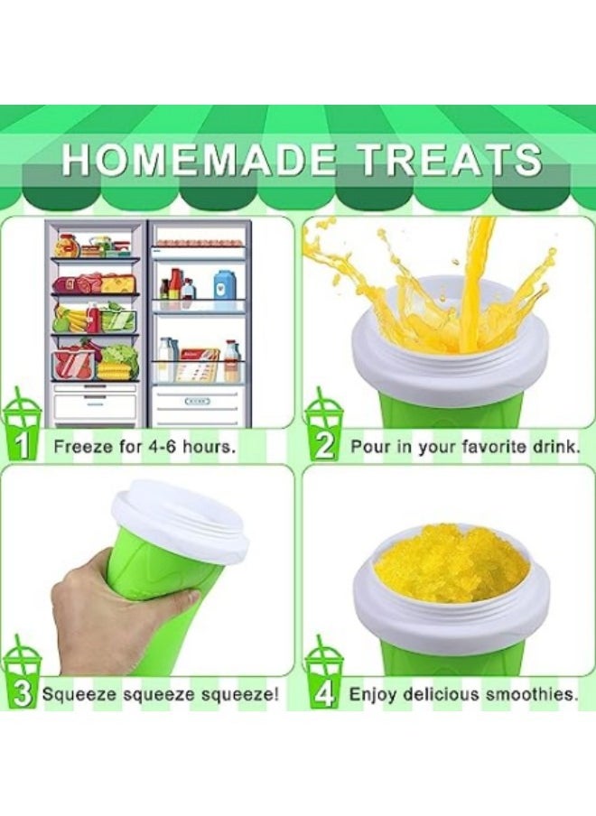 GGEROU Slushie Maker Cup Magic Quick Frozen Smoothies Cup, Portable Silica Freeze Mug Ice Cream Maker with Dome Lids, 400ml Green  - Image 3
