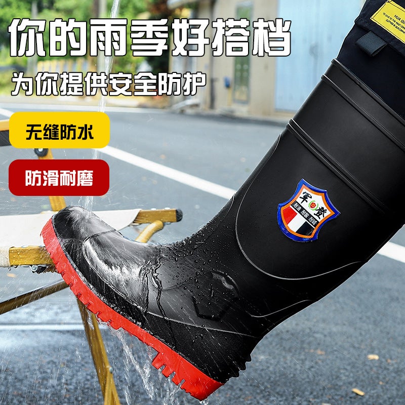 Men'S Steel Toe Cap Anti-Smashing Anti-Splash Anti-Scald Rain Boots Construction Site Anti-Piercing Water Shoes Thickened Tendon Bottom Wear-Resistant Water Boots - Image 5