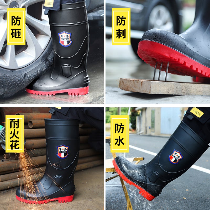 Men'S Steel Toe Cap Anti-Smashing Anti-Splash Anti-Scald Rain Boots Construction Site Anti-Piercing Water Shoes Thickened Tendon Bottom Wear-Resistant Water Boots - Image 2