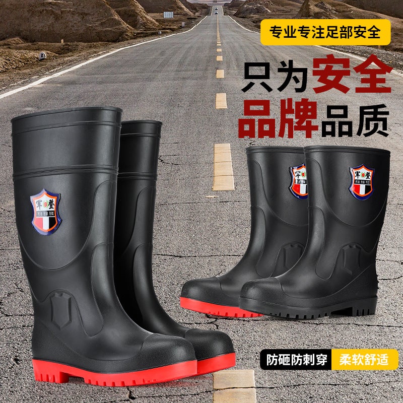 Men'S Steel Toe Cap Anti-Smashing Anti-Splash Anti-Scald Rain Boots Construction Site Anti-Piercing Water Shoes Thickened Tendon Bottom Wear-Resistant Water Boots - Image 3