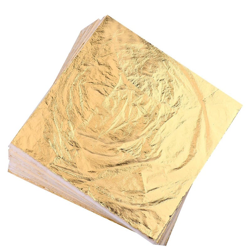Homepal 100pcs Imitation Gold Leaf for Arts, Gilding Crafting, Painting, Furniture Decoration, Imitation Gold Foil Sheets 5.5" x 5.5" - Image 1