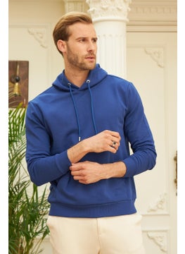 Odelon Men's Hooded Comfort Fit Plain Sweatshirt Blue  - Image 2