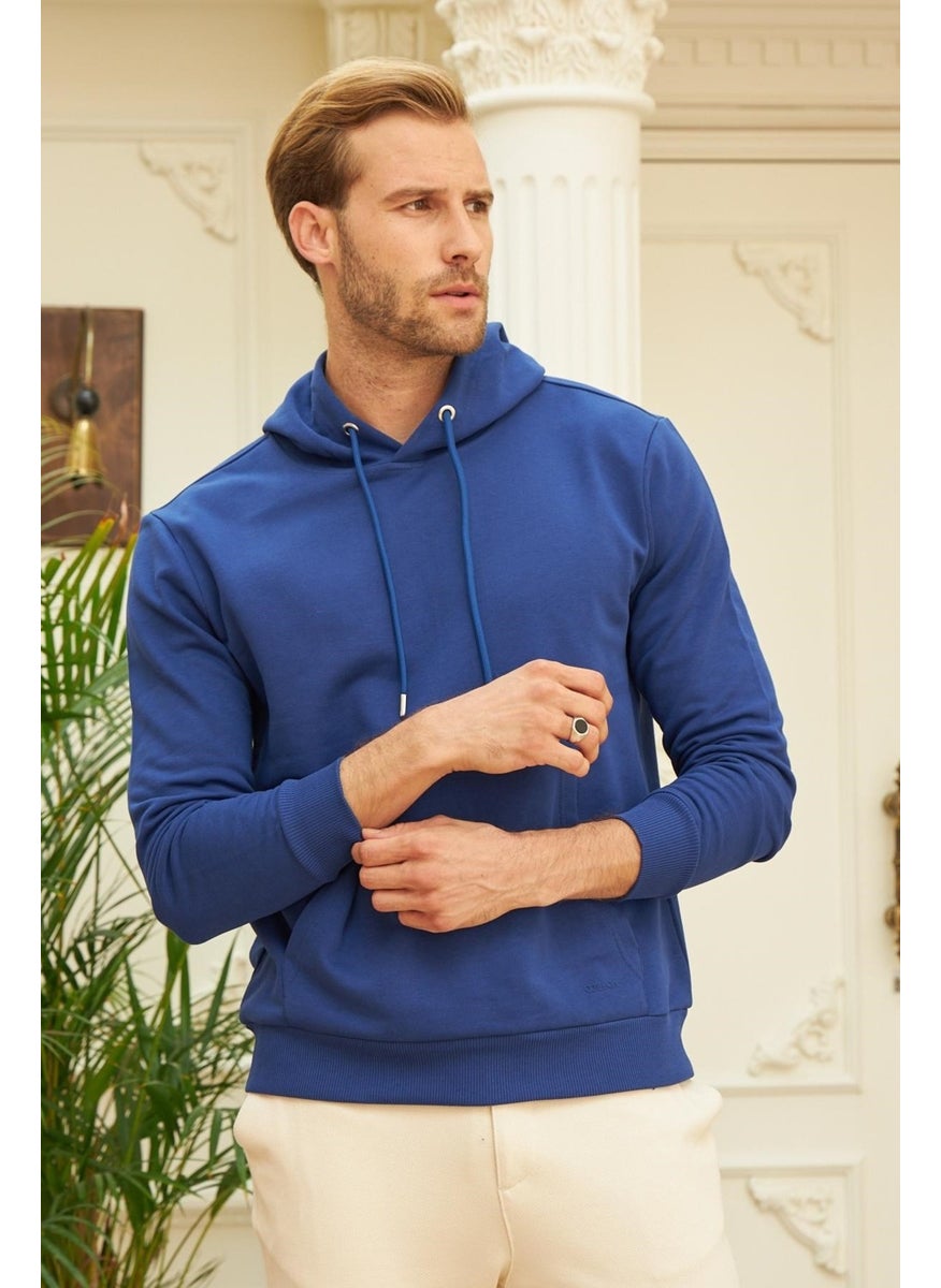 Odelon Men's Hooded Comfort Fit Plain Sweatshirt Blue  - Image 2