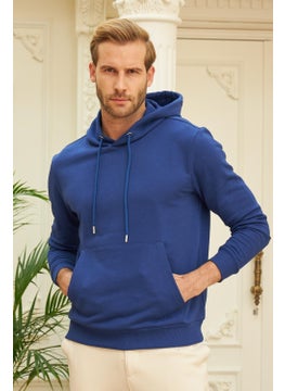 Odelon Men's Hooded Comfort Fit Plain Sweatshirt Blue  - Image 3