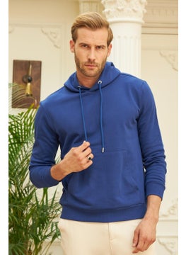 Odelon Men's Hooded Comfort Fit Plain Sweatshirt Blue  - Image 1