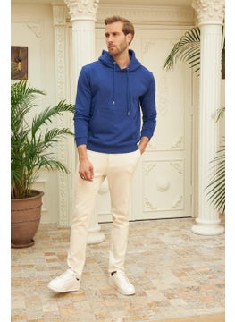 Odelon Men's Hooded Comfort Fit Plain Sweatshirt Blue  - Image 4