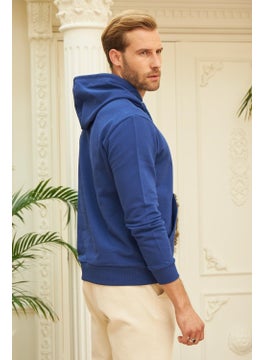Odelon Men's Hooded Comfort Fit Plain Sweatshirt Blue  - Image 5
