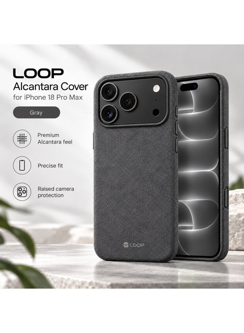 LOOP Alcantara Case for iPhone 18 Pro Max, Slim MagSafe Compatible Cover, Grey - Image 5
