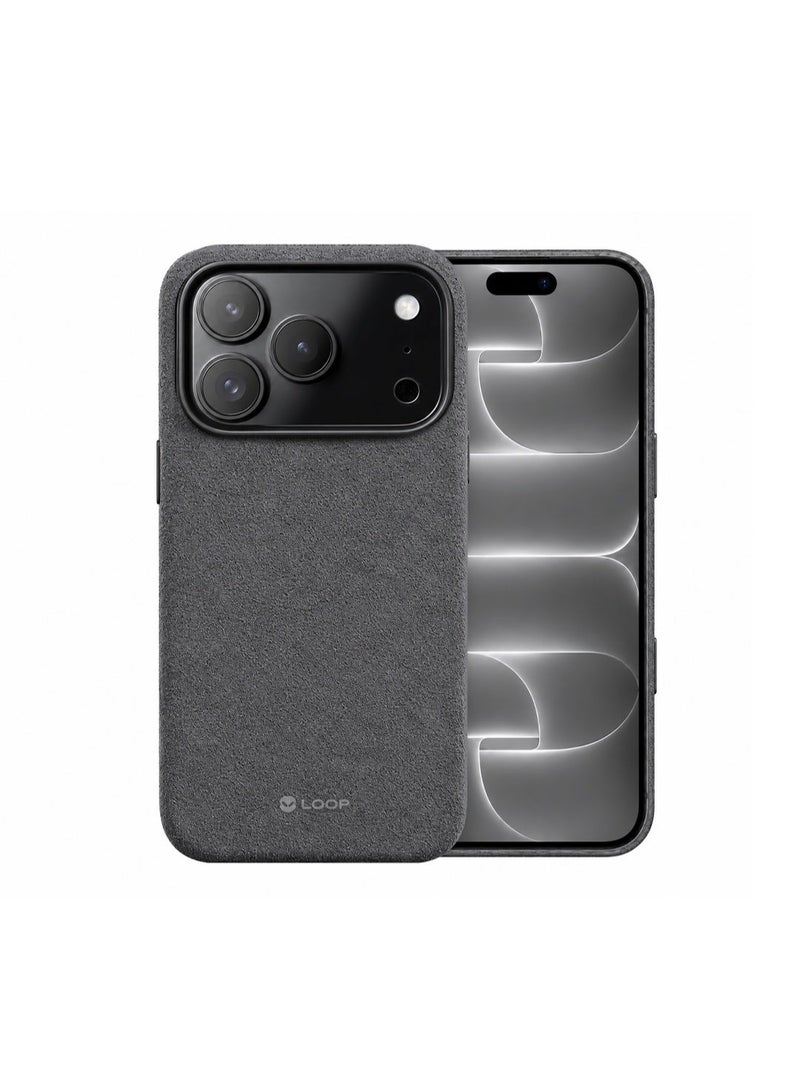 LOOP Alcantara Case for iPhone 18 Pro Max, Slim MagSafe Compatible Cover, Grey - Image 1