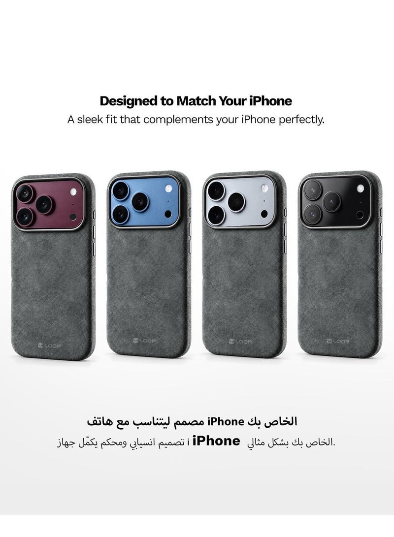 لووب حافظة LOOP ألكانتارا لهاتف ايفون 18 برو ماكس، غطاء نحيف متوافق مع MagSafe، رمادي - Image 2