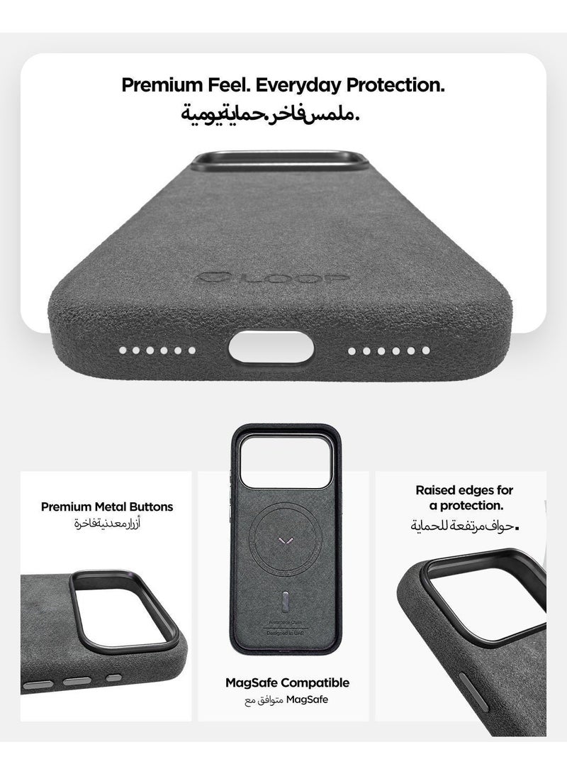 لووب حافظة LOOP ألكانتارا لهاتف ايفون 18 برو ماكس، غطاء نحيف متوافق مع MagSafe، رمادي - Image 5