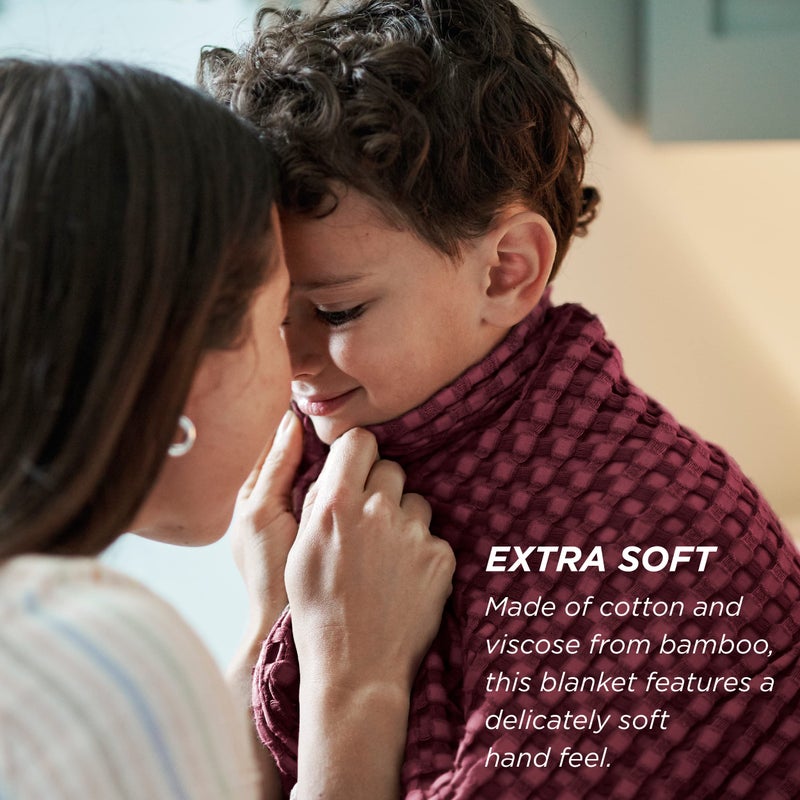 Bedsure Cooling Cotton Waffle Weave Blanket - Lightweight Breathable Blanket of Rayon Derived from Bamboo for Hot Sleepers, Luxury Throws for Bed, Couch and Sofa, Burgundy, 50x70 Inches - Image 4