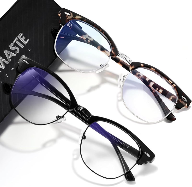AOMASTE Store Blue Light Blocking Glasses Vintage Half Frame UV Clear Lens Anti Eyestrain Computer Gaming Glasses for Women Men (E-bright Black+leopard Silver) - Image 1