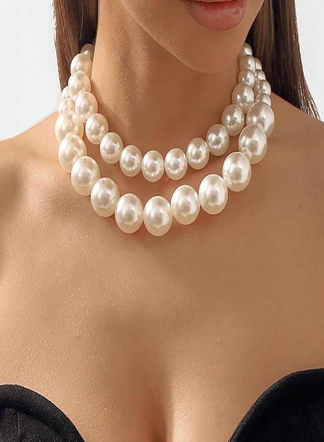 ACEDRE Pearl Choker Necklace White 1920s Layered Vintage Necklaces Short Chunky 2 pcs Neck Chain for Women - Image 5