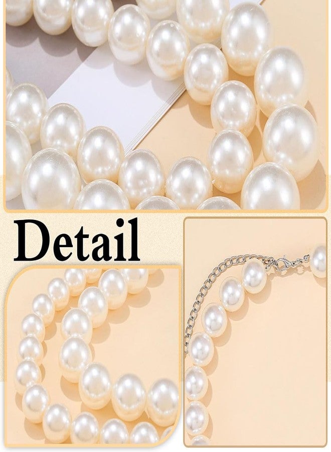 ACEDRE Pearl Choker Necklace White 1920s Layered Vintage Necklaces Short Chunky 2 pcs Neck Chain for Women - Image 4