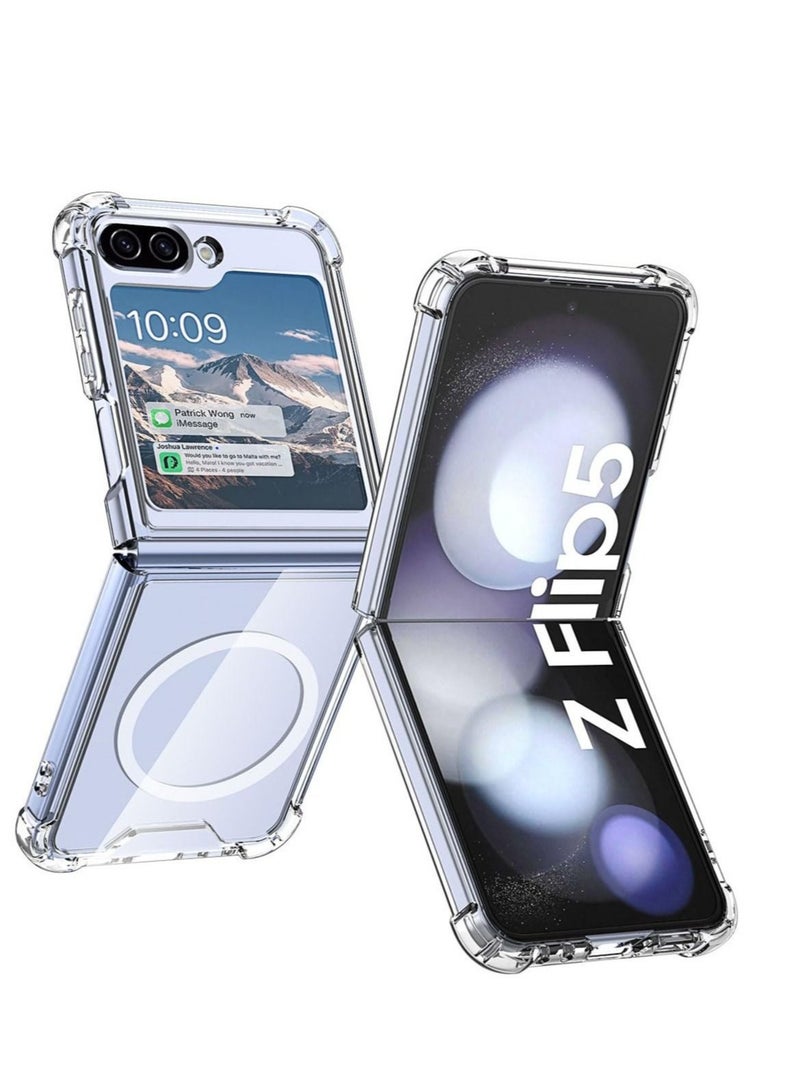 Captaintech Clear Case, for Samsung Galaxy Z Flip 5 Clear Case Compatible with MagSafe, Slim Fit Crystal Clear Hard PC & Soft TPU Bumper Cover Transparent Skin Corners Rubber Shockproof - Image 1