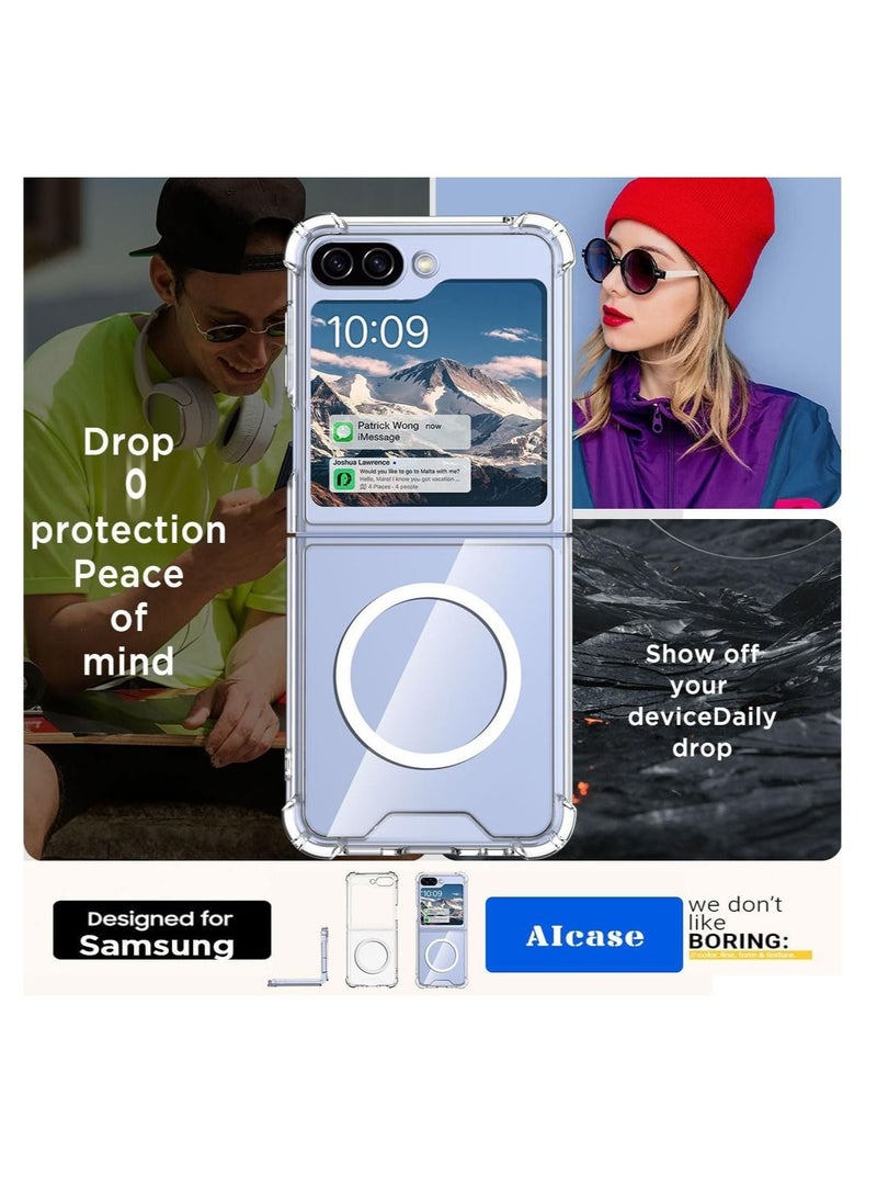 Captaintech Clear Case, for Samsung Galaxy Z Flip 5 Clear Case Compatible with MagSafe, Slim Fit Crystal Clear Hard PC & Soft TPU Bumper Cover Transparent Skin Corners Rubber Shockproof - Image 5