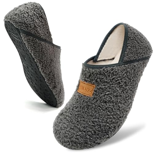 ANLUKE Slipper for Women Men Slipper Socks Fuzzy House Shoes Rubber Sole Slip On Soft-Lightweight Non Slip Indoor/Outdoor Dark Grey - Image 1