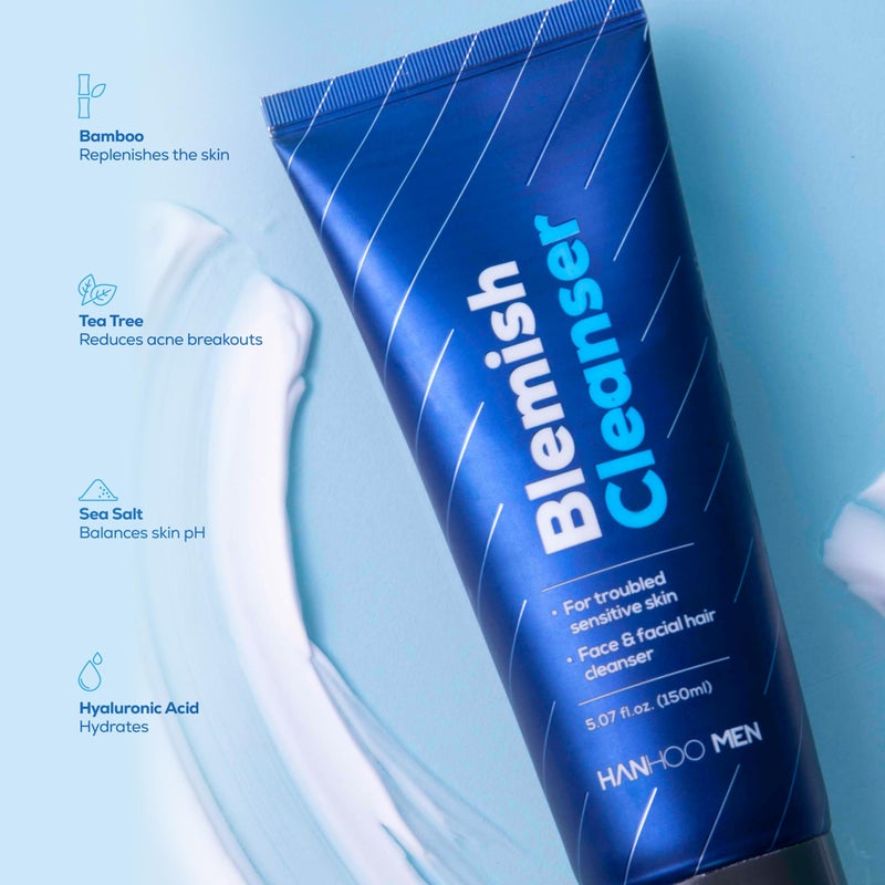Hanhoo Menâ€™s Blemish Cleanser, 5.07 Fl. Oz., with Bamboo, Sea Salt, and Hyaluronic Acid, Daily Facial Cleanser, Clears Away Dirt and Oil, Pre-Shave Face Wash, For Acne-Prone Skin, Korean Skincare - Image 5