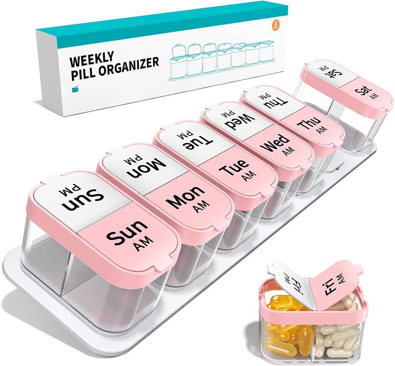 Daviky Extra Large Pill Organizer Weekly, XL Medicine Pill Organizer 2 Times a Day, Pill Box 7 Day Twice a Day, Pill Cases Organizers 7 Day AM PM, Large Pill Box Pill Holder - Image 1