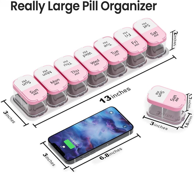 Daviky Extra Large Pill Organizer Weekly, XL Medicine Pill Organizer 2 Times a Day, Pill Box 7 Day Twice a Day, Pill Cases Organizers 7 Day AM PM, Large Pill Box Pill Holder - Image 3