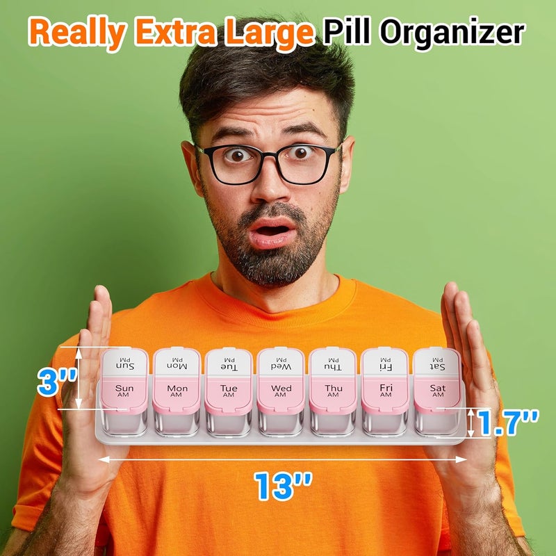 Daviky Extra Large Pill Organizer Weekly, XL Medicine Pill Organizer 2 Times a Day, Pill Box 7 Day Twice a Day, Pill Cases Organizers 7 Day AM PM, Large Pill Box Pill Holder - Image 2