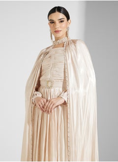 hayas closet Mesh Detailed Cape Sleeve Moroccan Dress  - Image 3