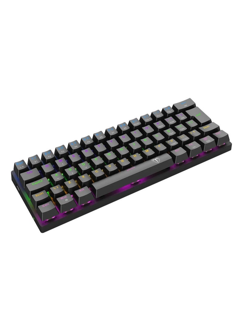 T-DAGGER Arena TGK321 60% Mechanical Gaming Keyboard , 61 Keys Red Switch RGB Rainbow Backlit, Compact Wired Keyboard with USB Type-C, DoubleShot Keycaps, Floating Key Design, Durable 50M Keystrokes, Black - Image 2