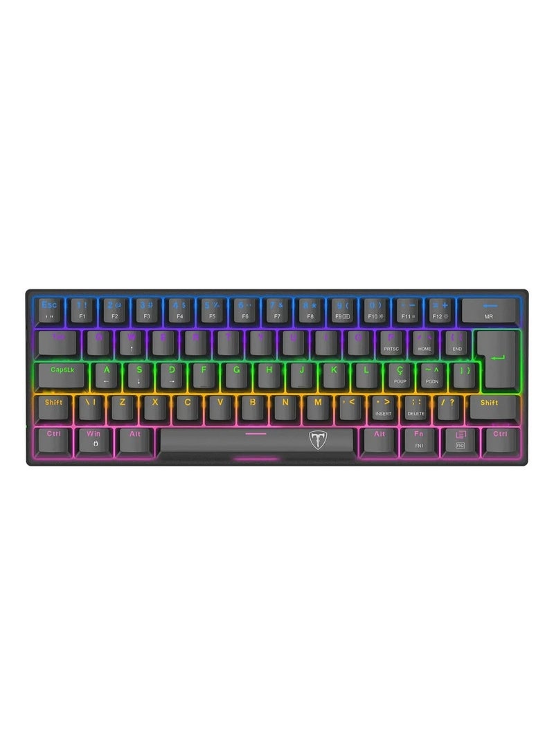 T-DAGGER Arena TGK321 60% Mechanical Gaming Keyboard , 61 Keys Red Switch RGB Rainbow Backlit, Compact Wired Keyboard with USB Type-C, DoubleShot Keycaps, Floating Key Design, Durable 50M Keystrokes, Black - Image 1